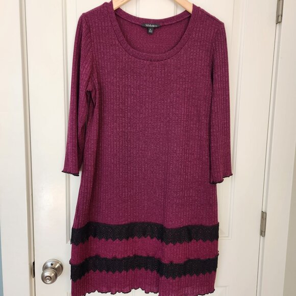 Whimsigoth Retro Purple Dress Ribbed Lace Witchy Whimsy Bohemian Goth Grunge XL - Picture 2 of 11